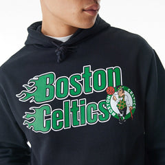 Boston Celtics Flame Print New Era Oversized NBA Hoodie Black - Taass outlet