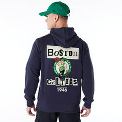Boston Celtics Newspaper Script New Era NBA Hoodie Navy - Taass Online