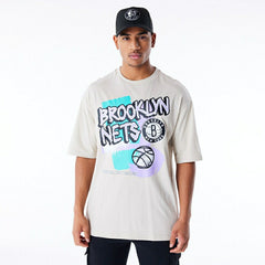 Brooklyn Nets Retro New Era Oversized NBA T-Shirt Beige - Taass discount