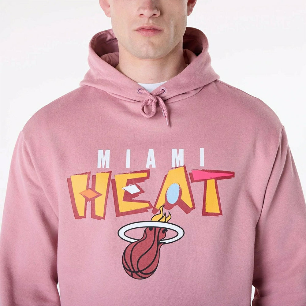 Miami Heat Block Graphic New Era Oversized NBA Hoodie Dark Pink - Taass discount