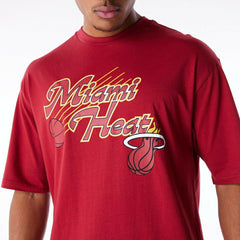 Miami Heat Script New Era Oversized NBA T-Shirt Red - Taass Online