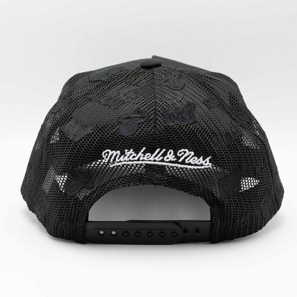 Miami Heat Mitchell & Ness Monogram NBA Trucker Cap Black - Taass US