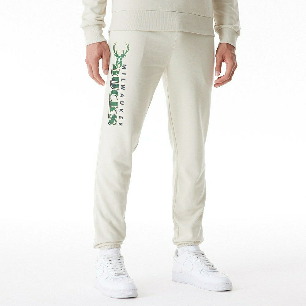 Milwaukee Bucks New Era Wordmark NBA Jogger Sweatpants Stone - Taass on sale