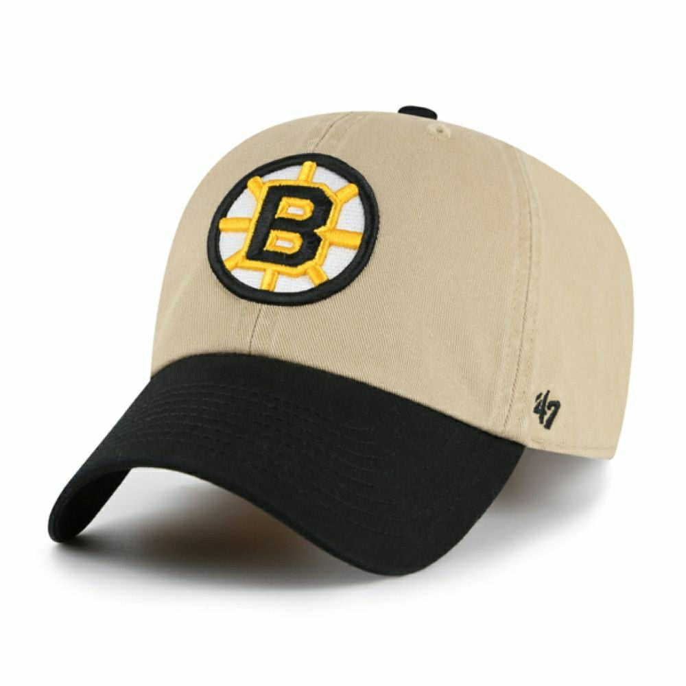 Boston Bruins 2-Tone '47 Clean Up Adjustable NHL Cap Khaki/Black - Taass sale