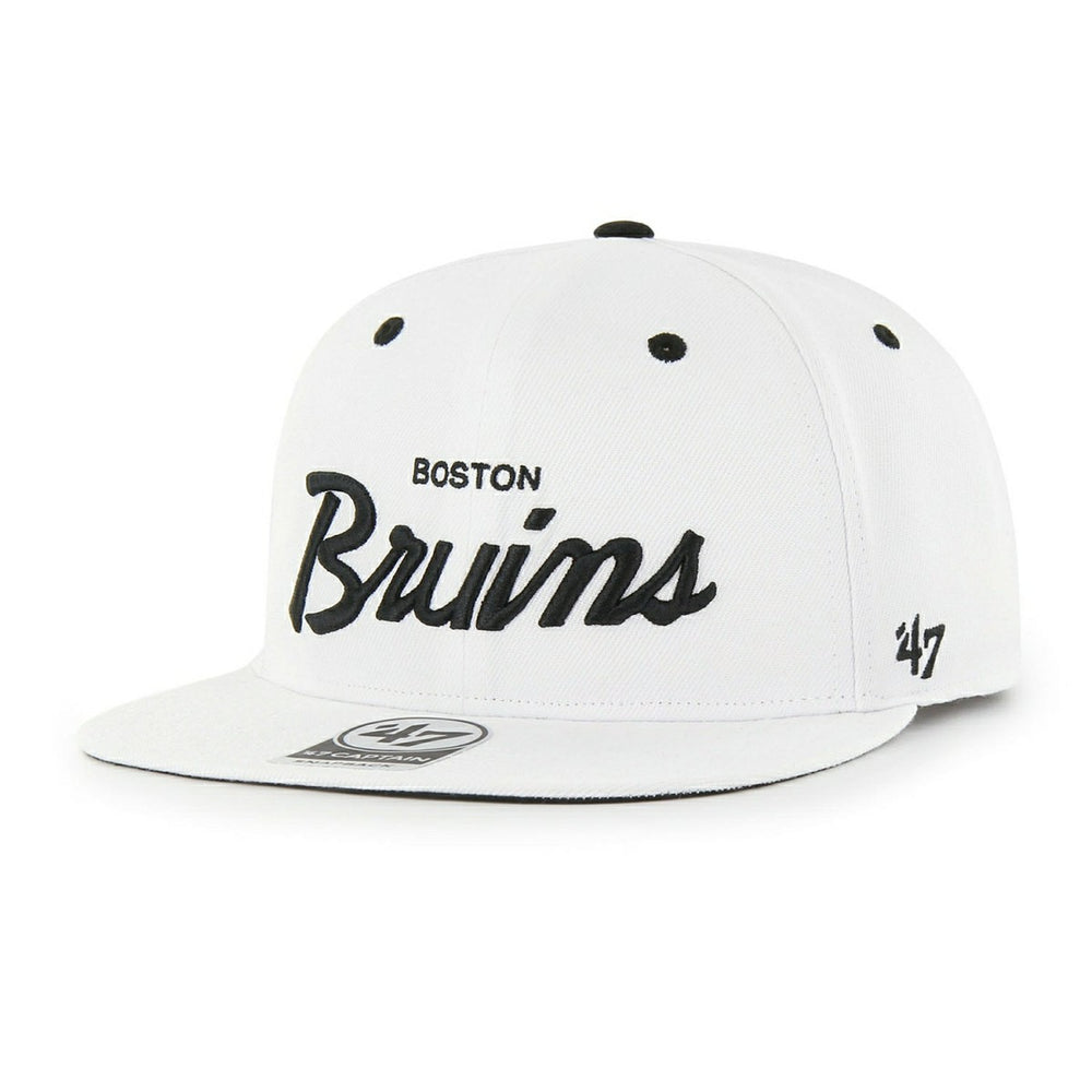 Boston Bruins Pop Script Crosstown '47 Captain Snapback NHL Cap White - Taass Online