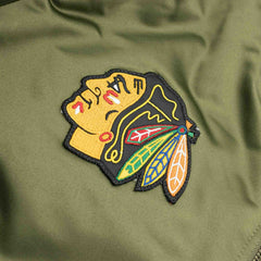 Chicago Blackhawks Olive Mitchell & Ness Heavyweight Satin NHL Jacket - Taass outlet