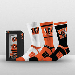 Cincinnati Bengals Strideline Premium NFL Crew Socks 3-Pack Box - Taass discount