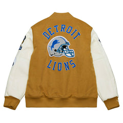 Detroit Lions Dusted Varsity NFL Jacket Brown/Cream - Taass discount