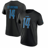 Amon-Ra St. Brown #14 Detroit Lions Player NFL T-Shirt Black - Taass for sale