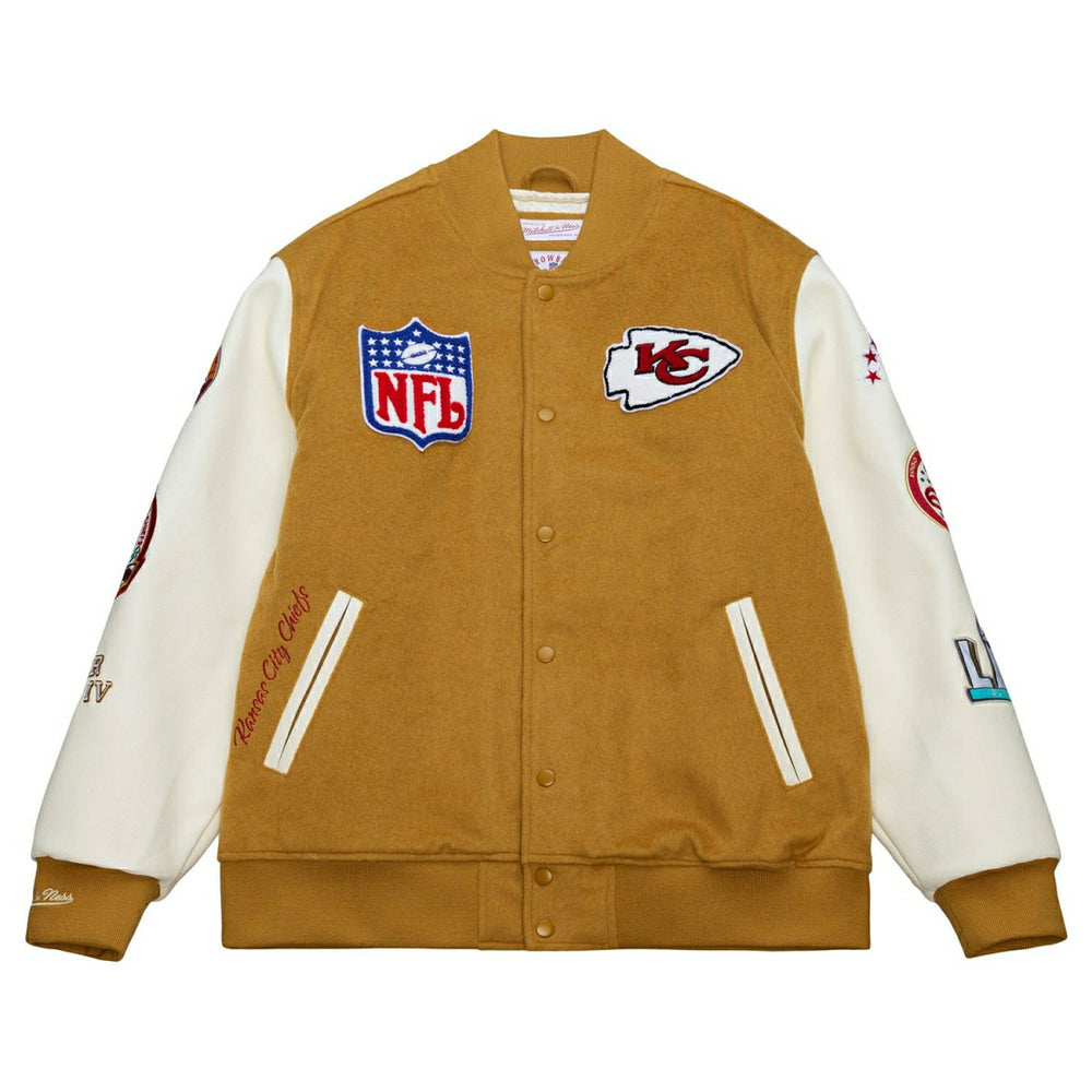 Kansas City Chiefs Dusted Varsity NFL Jacket Brown/Cream - Taass for sale