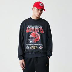 Kansas City Chiefs Washed Oversized NFL Crew Neck Sweater Black - Taass discount