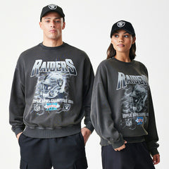 Las Vegas Raiders Washed Oversized NFL Crew Neck Sweater Dark Gray - Taass US