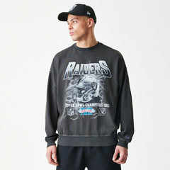Las Vegas Raiders Washed Oversized NFL Crew Neck Sweater Dark Gray - Taass US