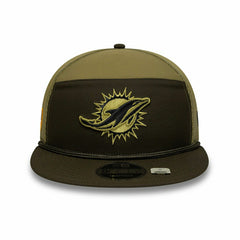 Miami Dolphins 2025 NFL Salute to Service 9FIFTY Split Panel Trucker Snapback Cap Olive - Taass Online
