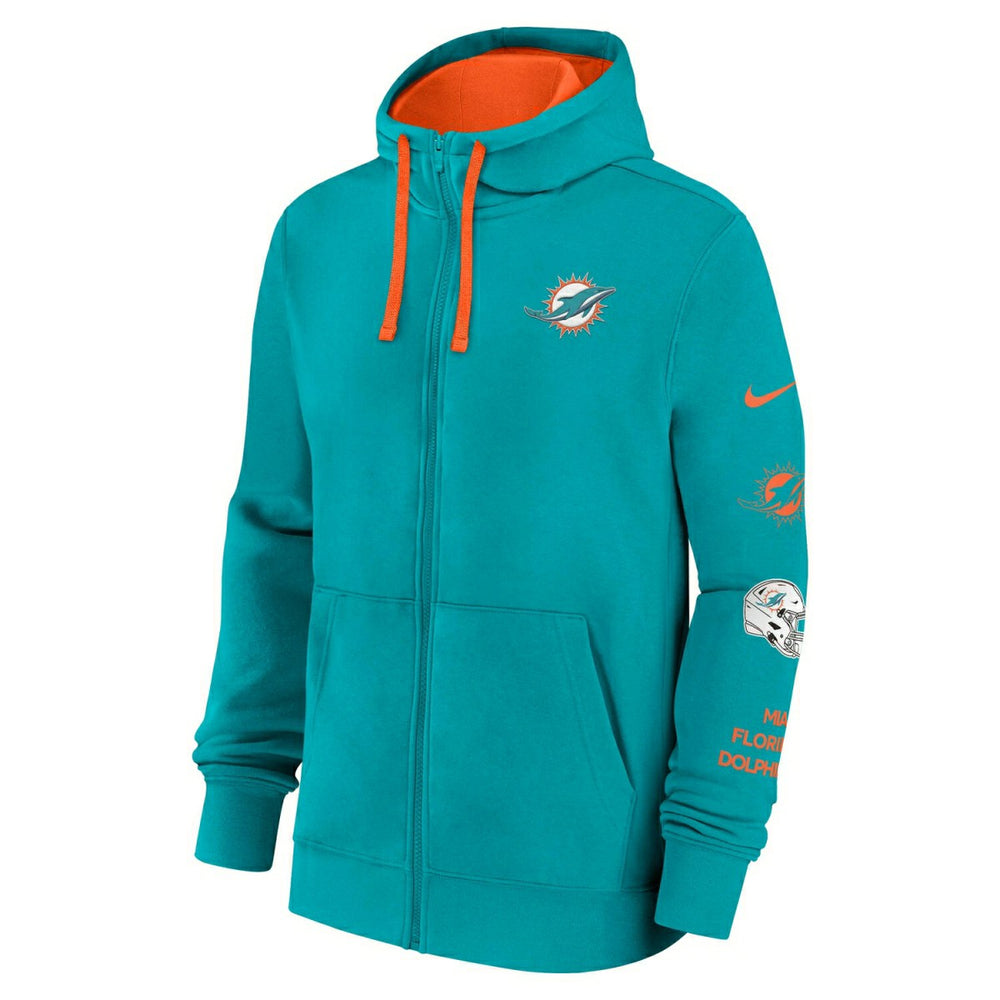 Miami Dolphins Full-Zip Nike Club Fleece Hoodie Aqua - Taass US