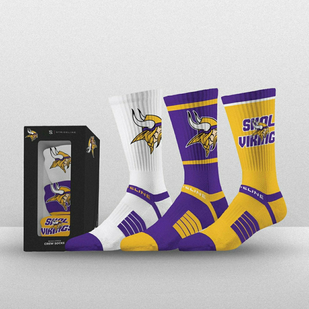Minnesota Vikings Strideline Premium NFL Crew Socks 3-Pack Box - Taass Online