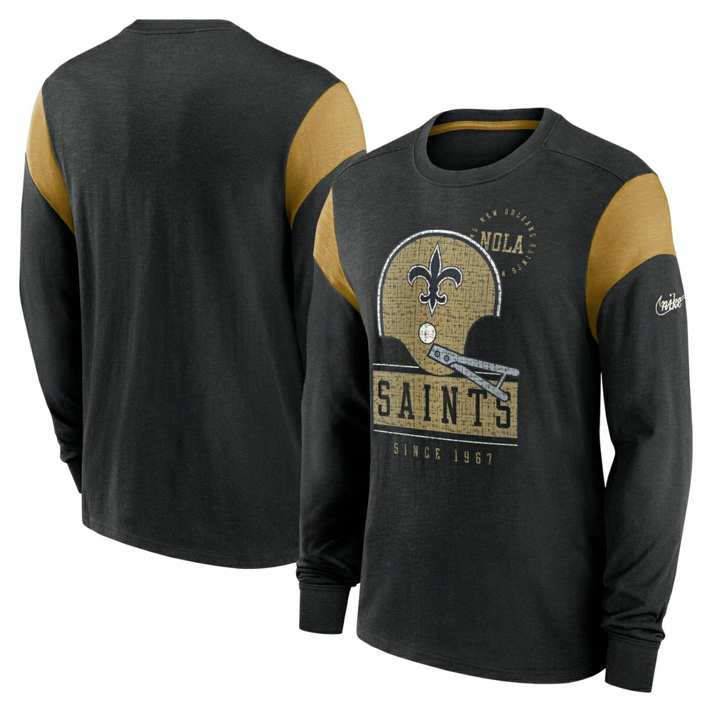 New Orleans Saints NFL Historic Nike Slub Long Sleeve Shirt Black - Taass US