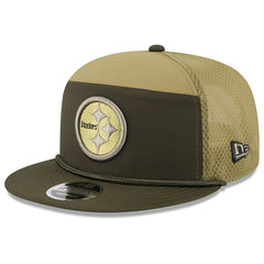 Pittsburgh Steelers 2025 NFL Salute to Service 9FIFTY Split Panel Trucker Snapback Cap Olive - Taass US