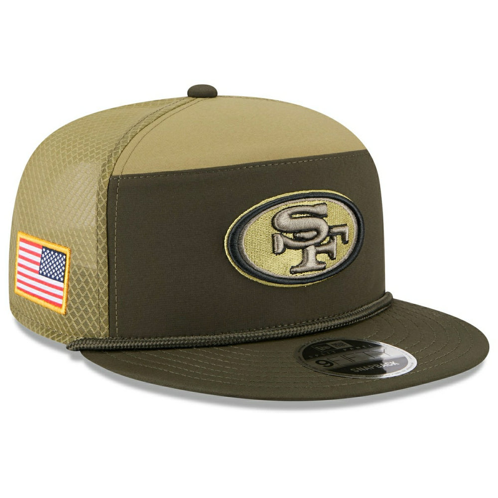 San Francisco 49ers 2025 NFL Salute to Service 9FIFTY Split Panel Trucker Snapback Cap Olive - Taass for sale
