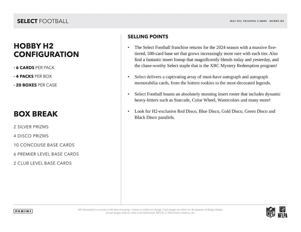 2024 Panini Select Football NFL H2 Box - Taass sale