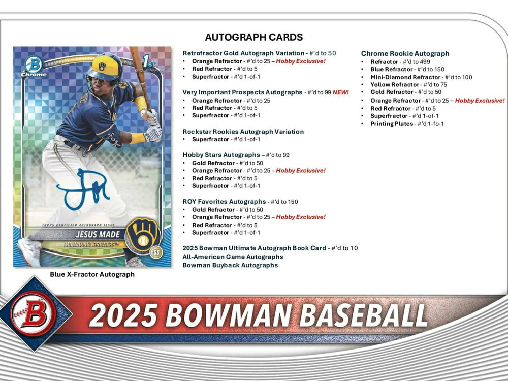 2025 Bowman Baseball MLB Hobby Box - Taass on sale