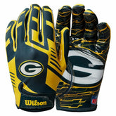 Green Bay Packers Wilson Youth Stretch-Fit NFL Receivers Gloves (KIDS) - Taass for sale
