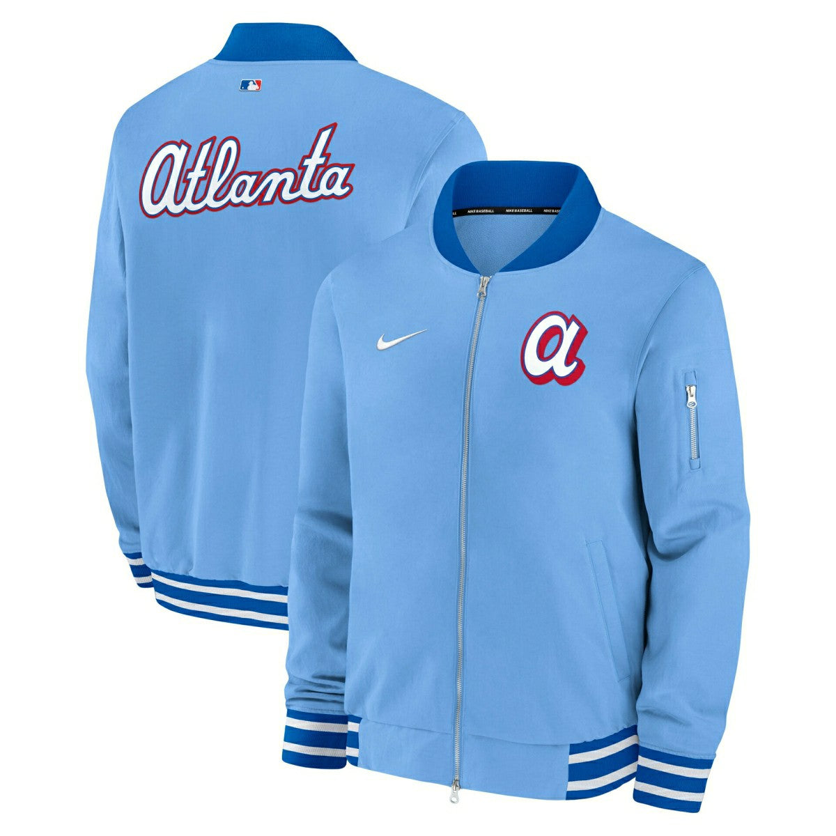 Atlanta Braves City Connect 2026 MLB Authentic Dugout Bomber Jacket Blue - Taass on sale