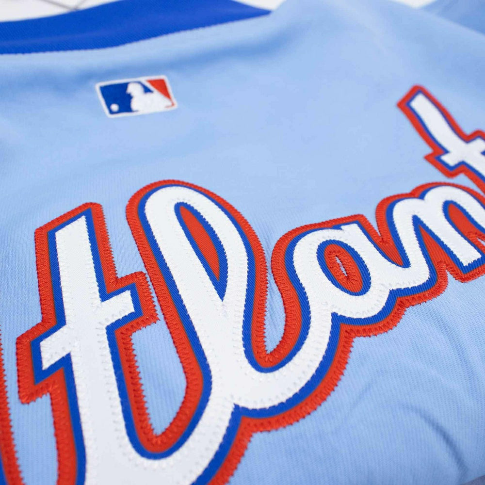 Atlanta Braves City Connect 2026 MLB Authentic Dugout Bomber Jacket Blue - Taass on sale