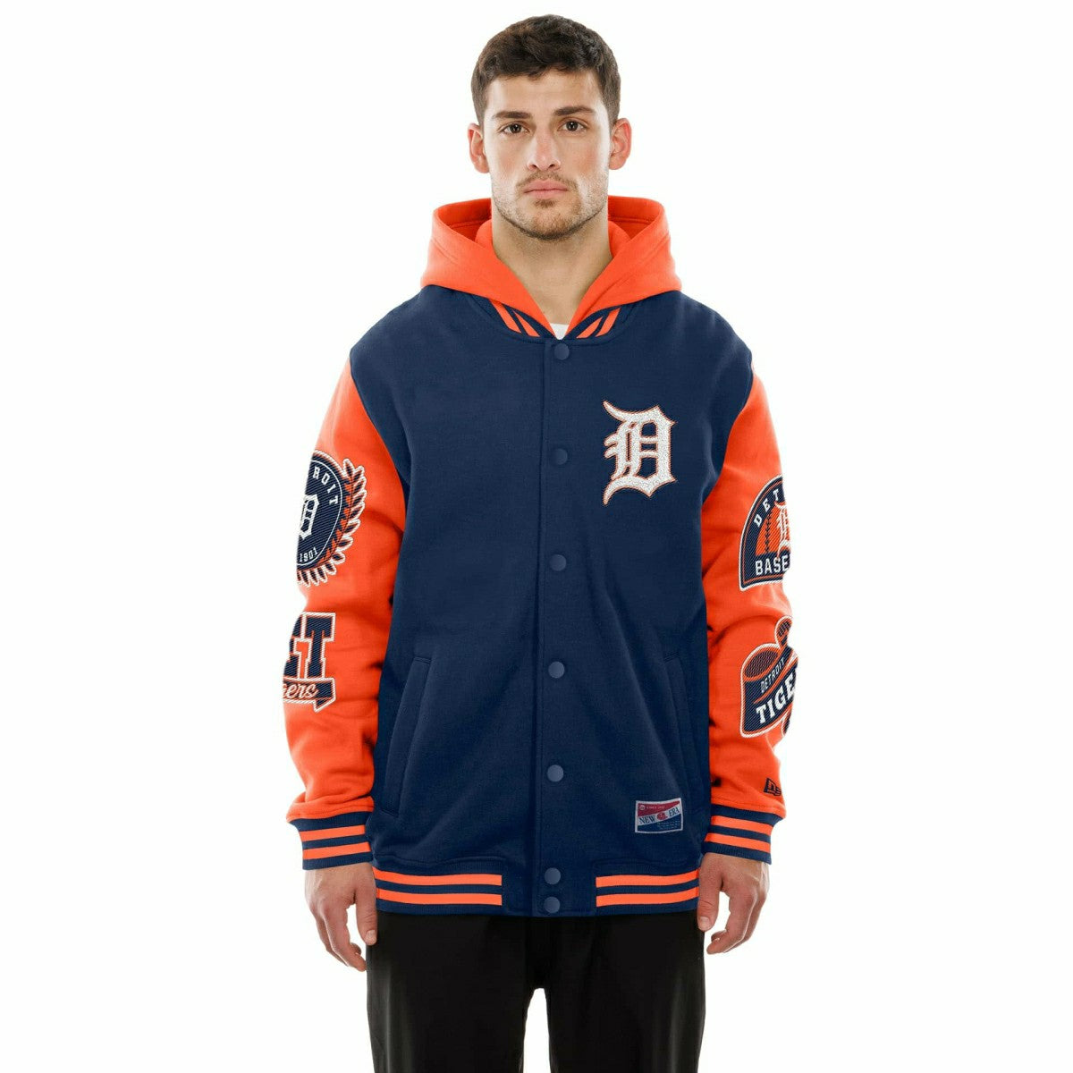 Detroit Tigers Full Snap Patch Jacket Navy/Orange - Taass US
