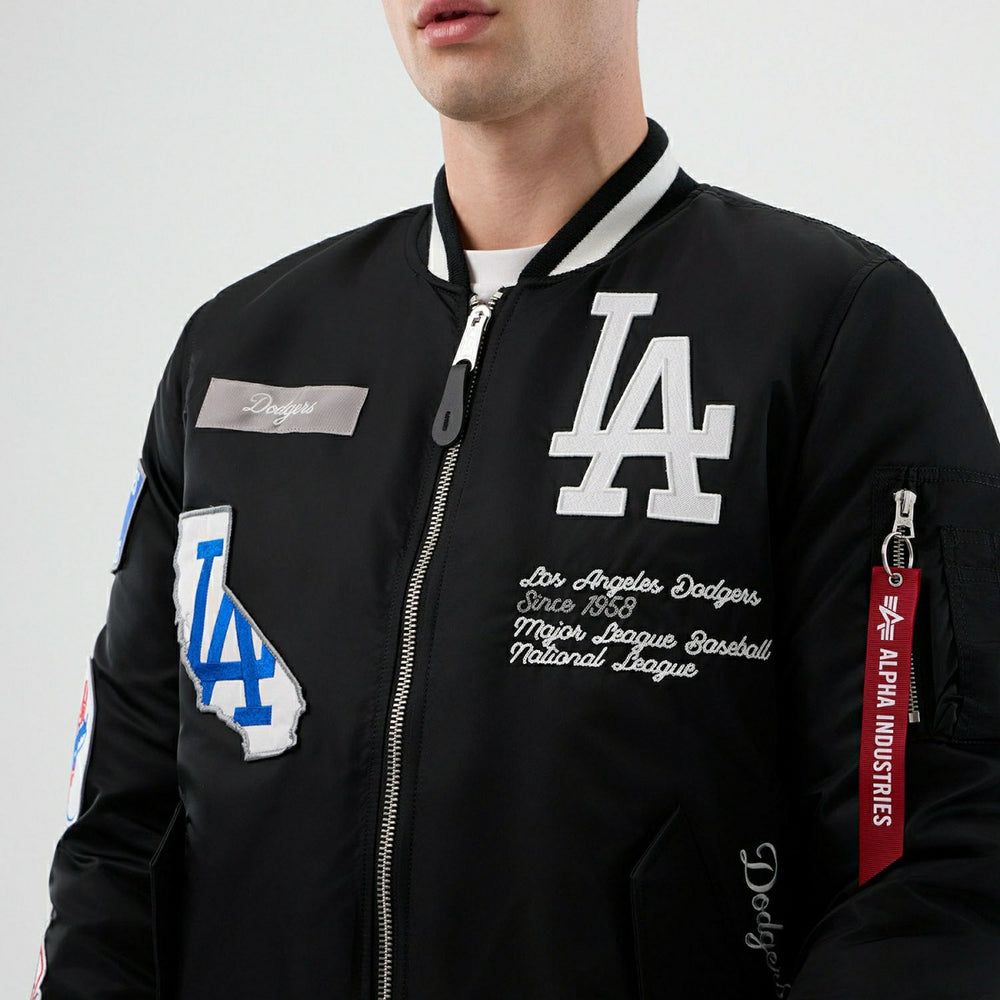 Los Angeles Dodgers Alpha Industries MA-1 MLB Bomber Jacket Black - Taass for sale