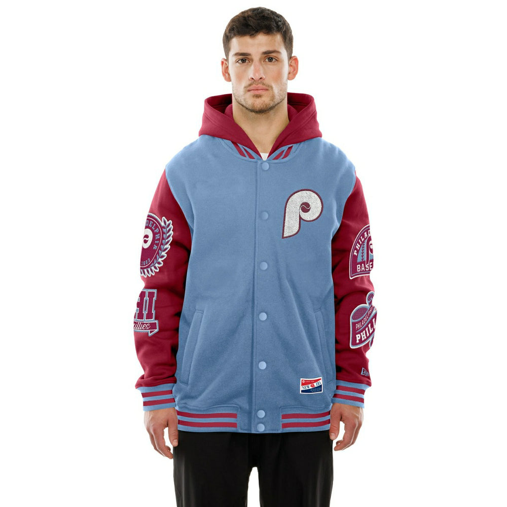 Philadelphia Phillies Cooperstown Full Snap Patch Jacket Blue/Red - Taass US