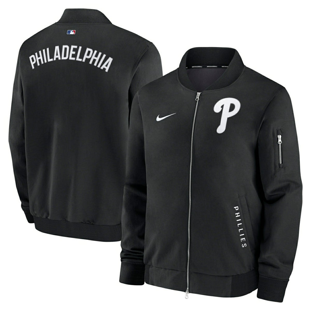 Philadelphia Phillies 2026 MLB Authentic Dugout Bomber Jacket Black - Taass Online