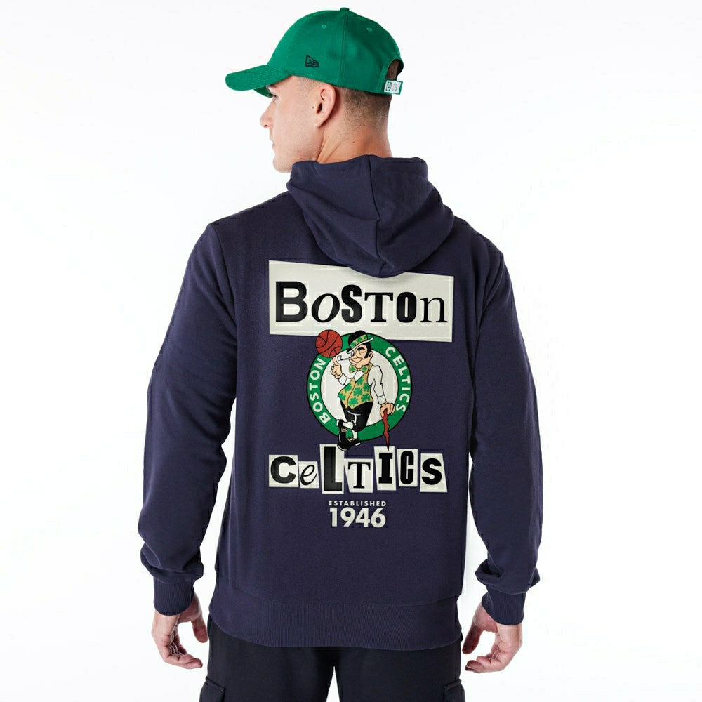Boston Celtics Newspaper Script New Era NBA Hoodie Navy - Taass Online