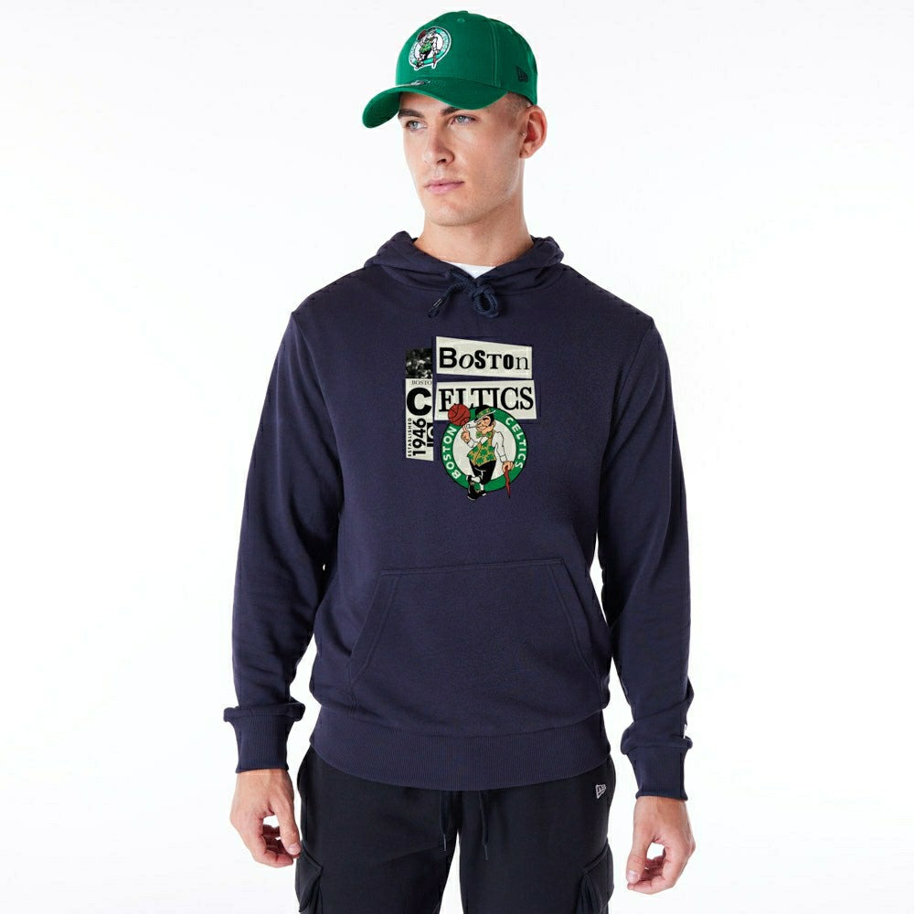 Boston Celtics Newspaper Script New Era NBA Hoodie Navy - Taass Online
