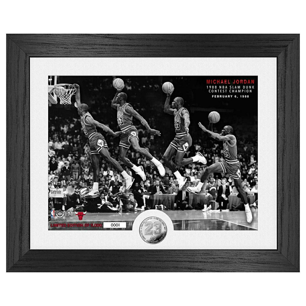 Michael Jordan 1988 NBA Slam Dunk Champion Silver Coin Framed NBA Photo - Taass sale