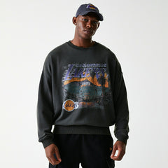 Los Angeles Lakers Washed Oversized NBA Crew Neck Sweater Dark Gray - Taass Online