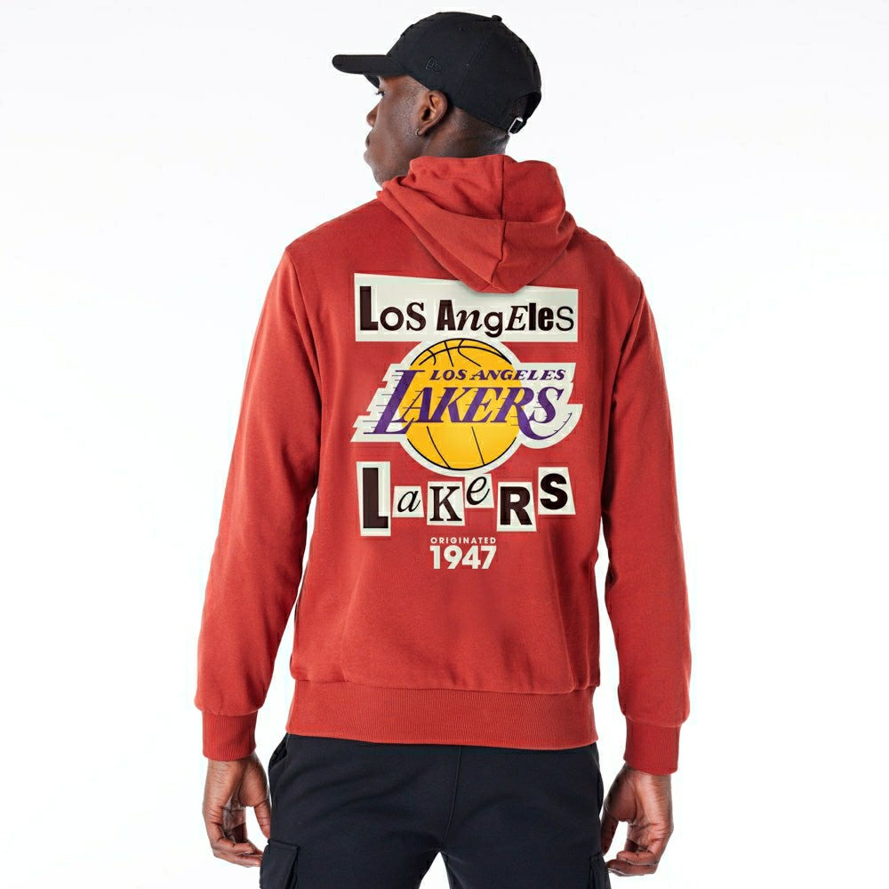 Los Angeles Lakers Newspaper Script New Era NBA Hoodie Red - Taass US