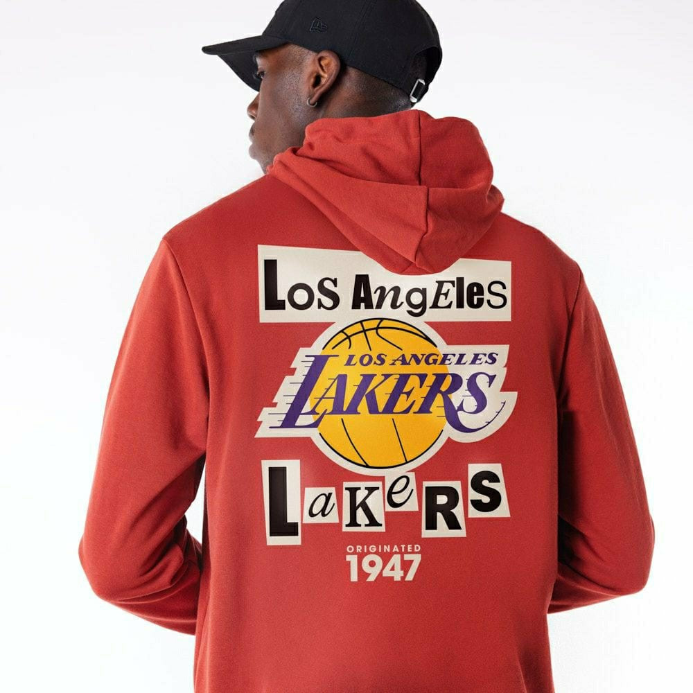 Los Angeles Lakers Newspaper Script New Era NBA Hoodie Red - Taass US