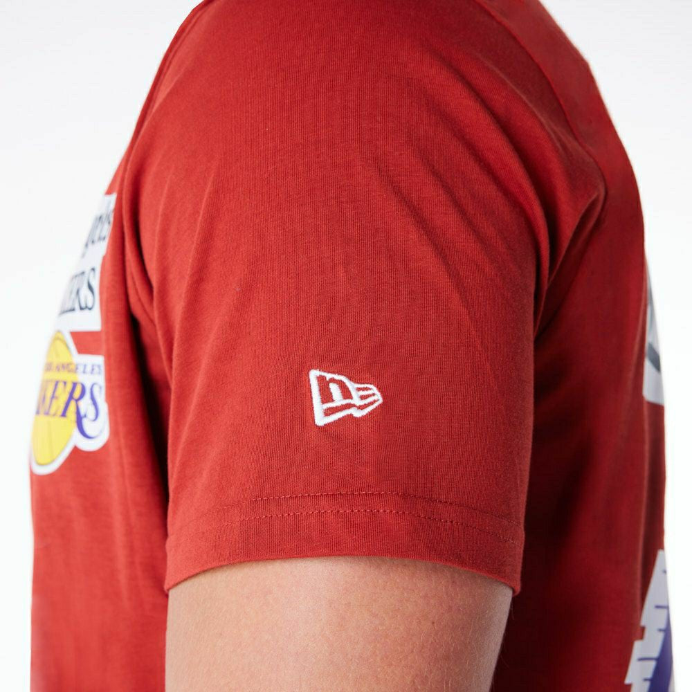 Los Angeles Lakers Newspaper Script New Era NBA T-Shirt Red - Taass on sale