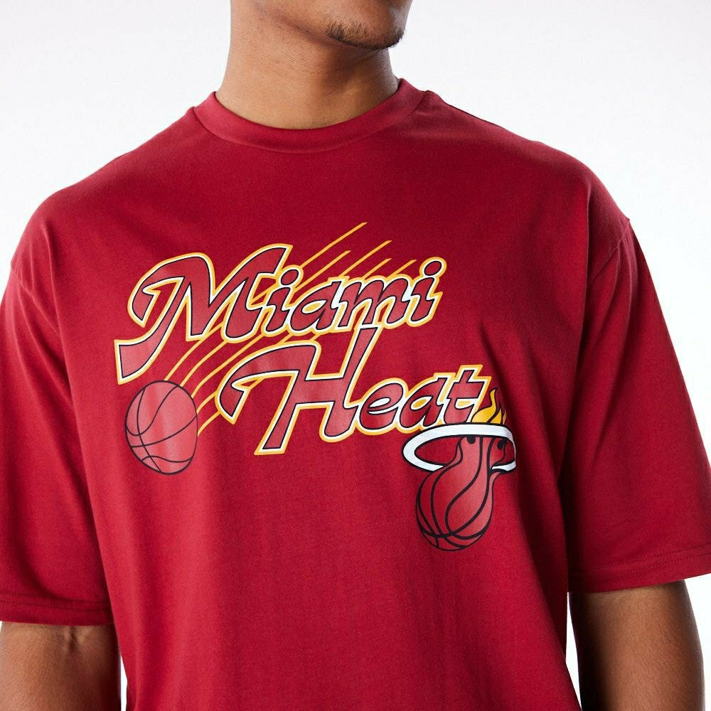 Miami Heat Script New Era Oversized NBA T-Shirt Red - Taass Online