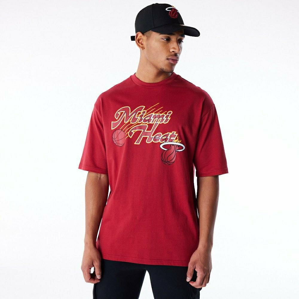 Miami Heat Script New Era Oversized NBA T-Shirt Red - Taass Online