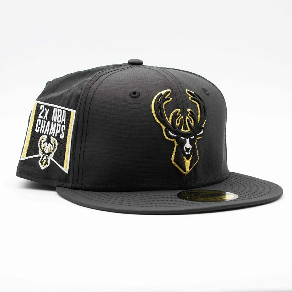 Milwaukee Bucks 2x NBA Champs Ripstop 59FIFTY Fitted Cap Black - Taass US