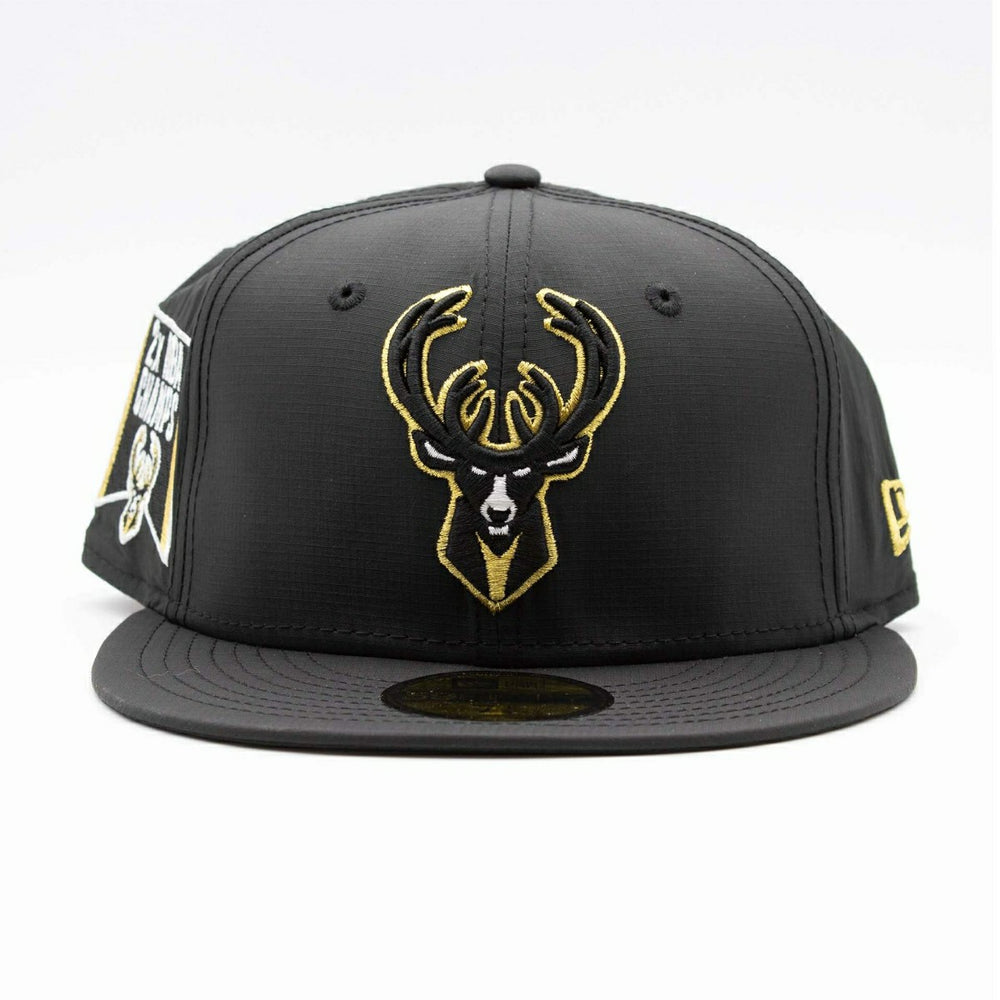 Milwaukee Bucks 2x NBA Champs Ripstop 59FIFTY Fitted Cap Black - Taass US