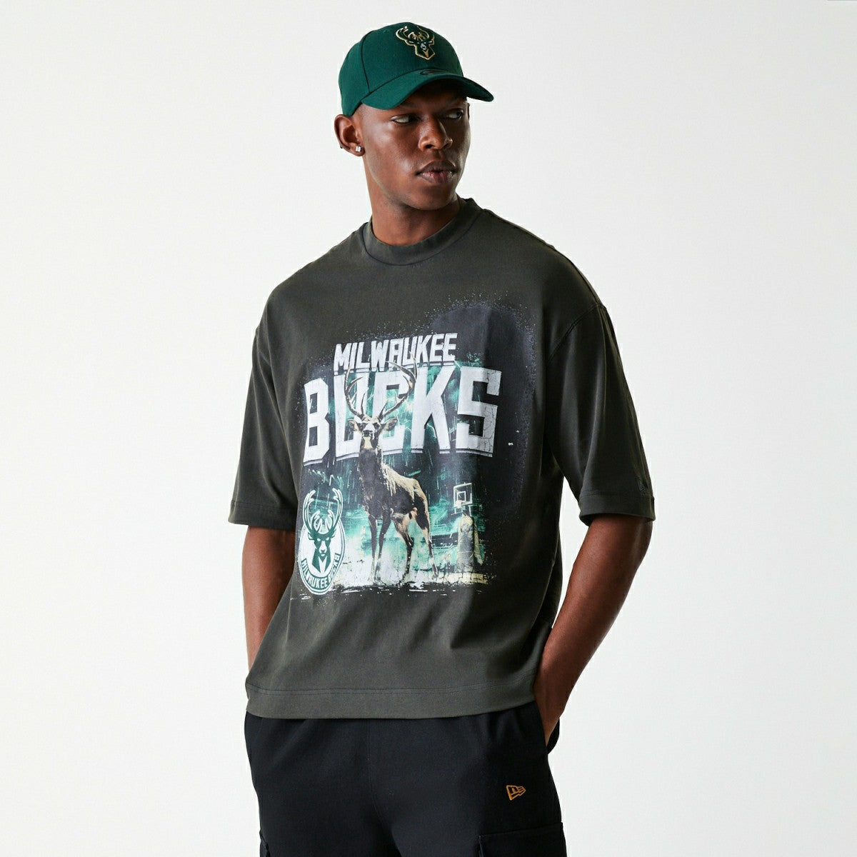 Milwaukee Bucks New Era Washed NBA T-Shirt Dark Gray - Taass discount