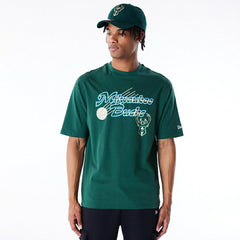 Milwaukee Bucks Script New Era Oversized NBA T-Shirt Green - Taass for sale