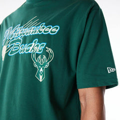 Milwaukee Bucks Script New Era Oversized NBA T-Shirt Green - Taass for sale