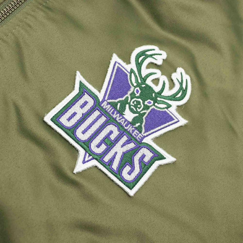 Milwaukee Bucks Olive Mitchell & Ness Heavyweight Satin NBA Jacket - Taass outlet