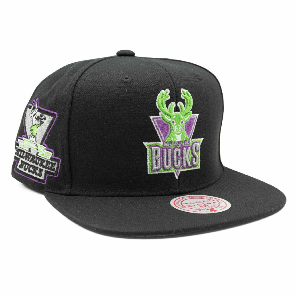 Milwaukee Bucks Neon Tropical Mitchell & Ness Snapback NBA Cap - Taass sale
