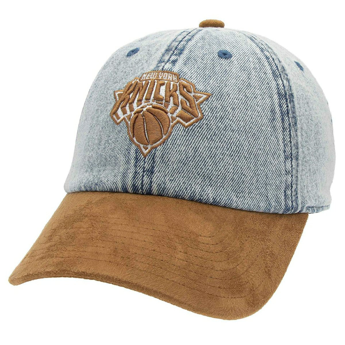 New York Knicks Denim Suede 1904 Strapback NBA Cap Blue/Brown - Taass outlet