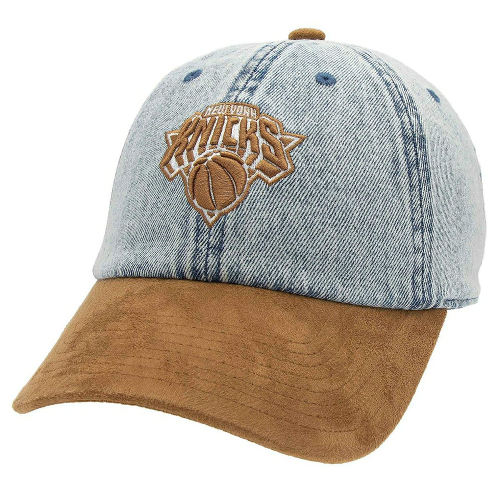 New York Knicks Denim Suede 1904 Strapback NBA Cap Blue/Brown - Taass outlet